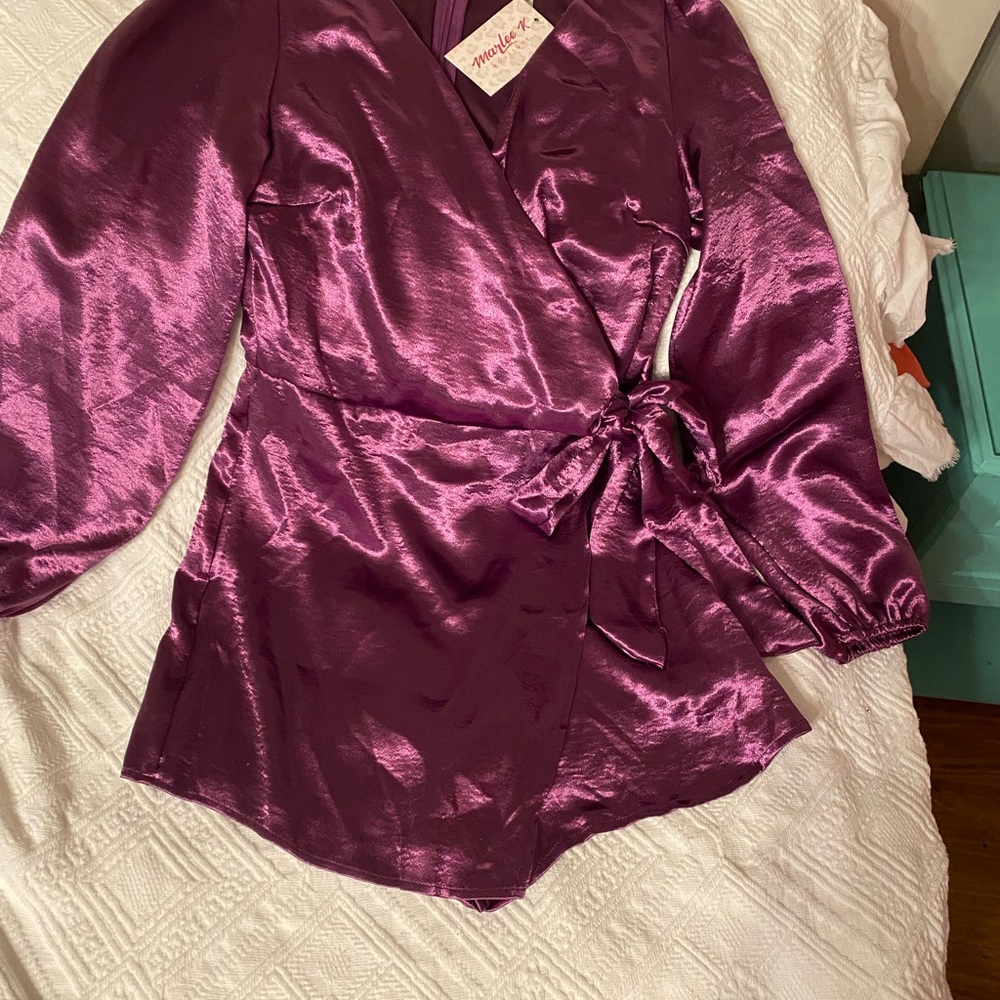 She + Sky Lustrous Purple Satin Jumpsuit